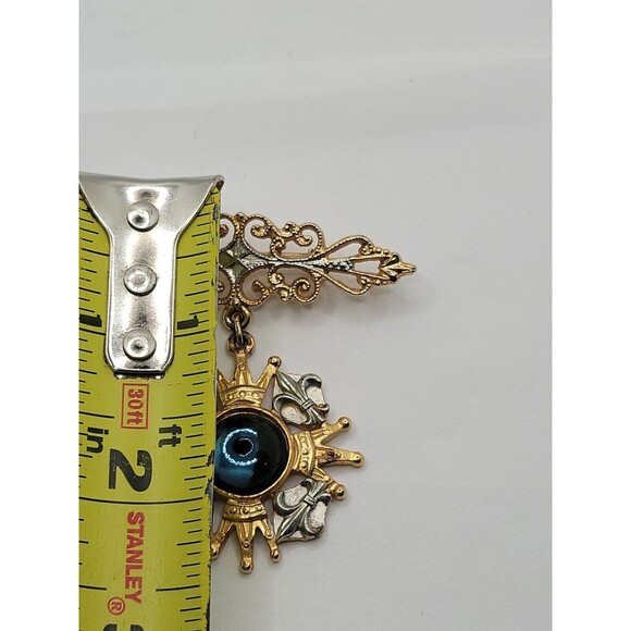 Vintage Brooch Maltese Cross Royal Gold Tone  Open Work Medieval Pin Unsigned - Picture 5 of 6